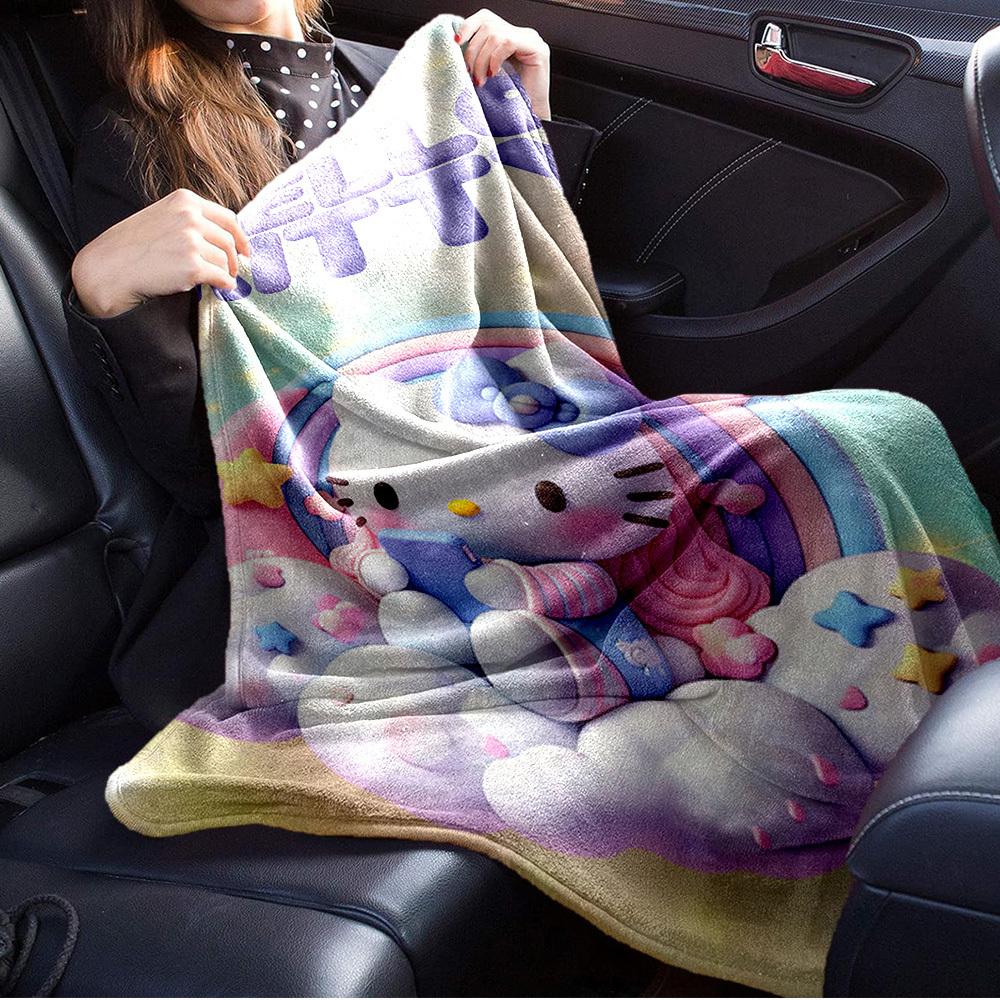 1pc Hello Kitty rainbow clouds and stars home decor blanket - Seasonal universal cozy washable gift for all ages, all families, multiple siz