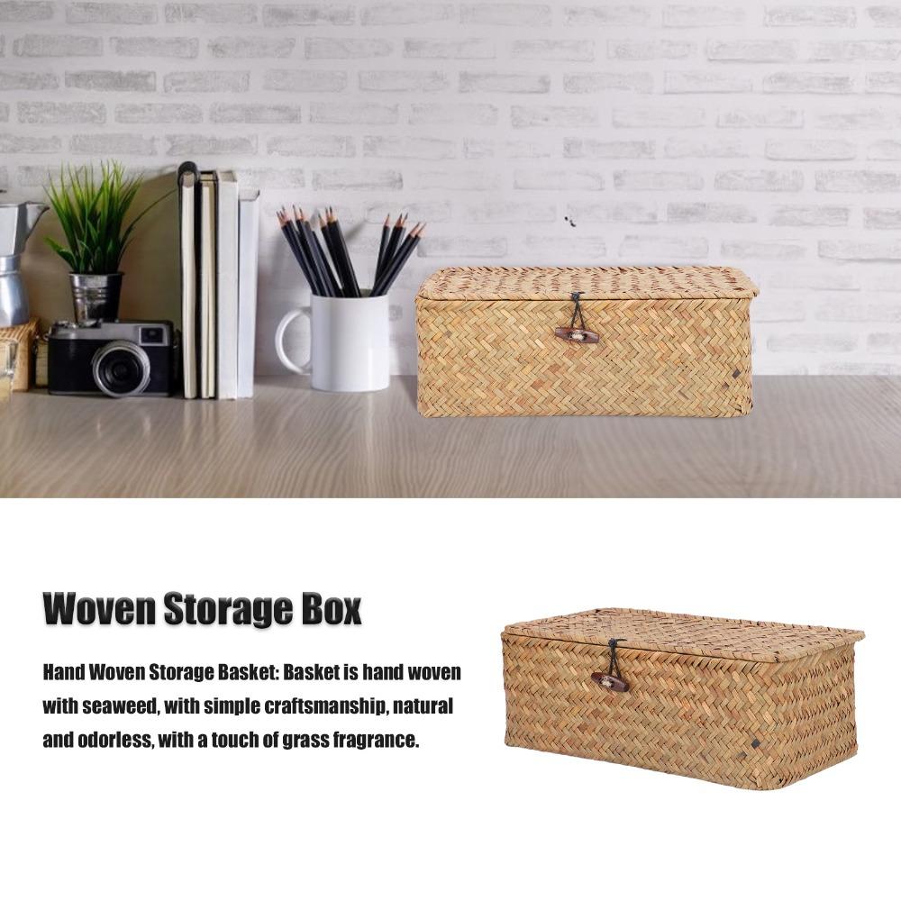 Handwoven Seagrass Storage Basket Seagrass Desktop Organizer Woven Rectangular Basket Office Desk