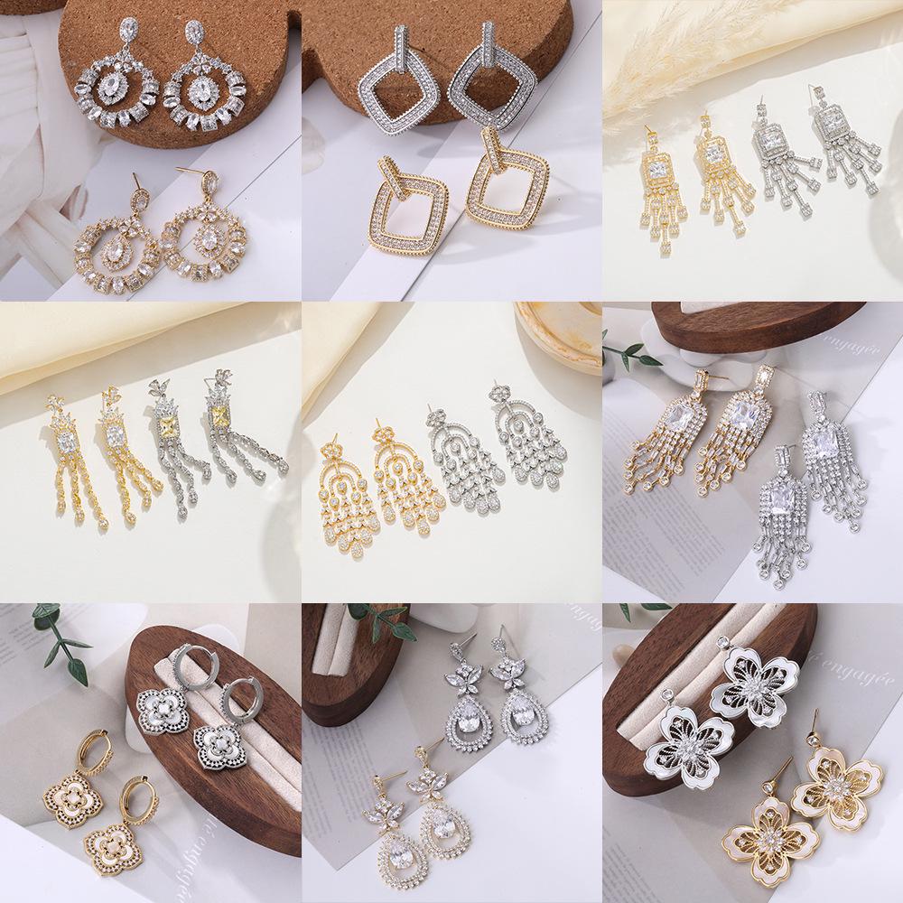 Elegant Zircon Tassel Silver Needle Earrings for Women's Banquet and Evening Dress