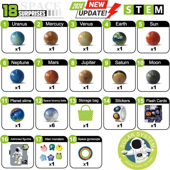 Solar System Planets Toys for Kids, STEM Educational Sensory Toys for Autistic Children Non-Toxic, Space Astronaut Slime Ball Alien Monster Toy Set