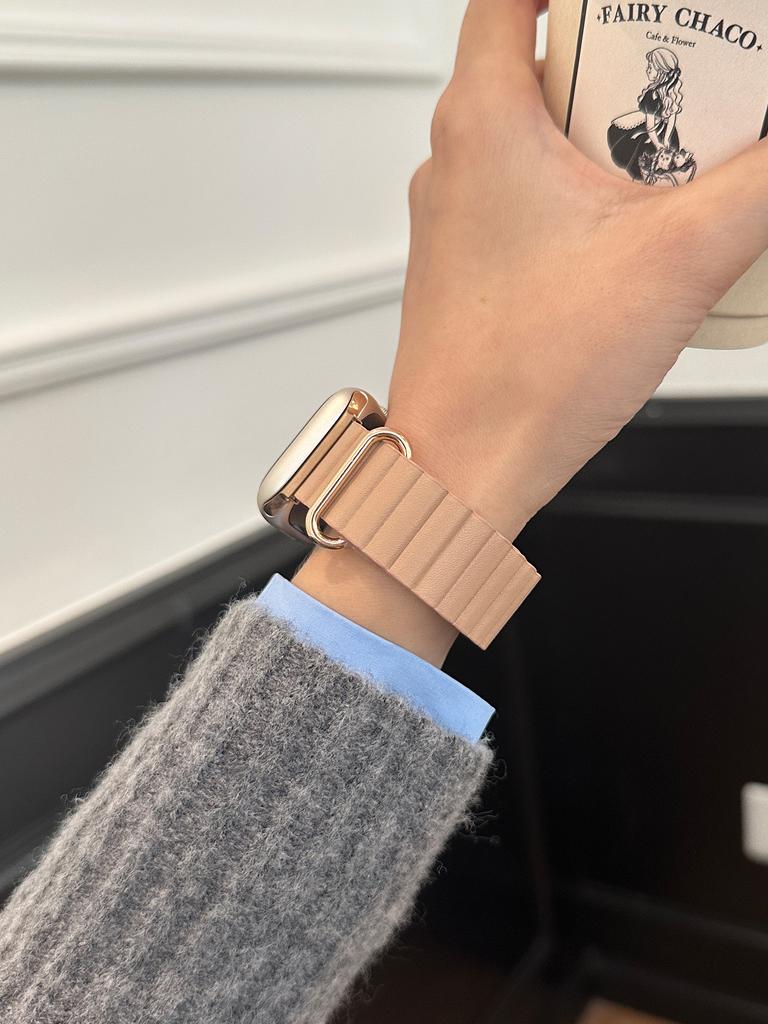Magnetic Leather Band For Apple Watch 44 45 49mm 40 41mm 42 38mm 46mmMetal Stainless Steel Strap For iwatch 8 7 SE 6 5 4 3 2 S10
