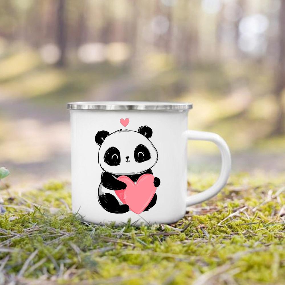 

Напиток Десерт Завтрак Молочные чашки Детские кружки Цветок Панда Печатный Креативный Эмаль Водный Стакан Ручка Кружка Подарки на День Рождения для Детей 360ml