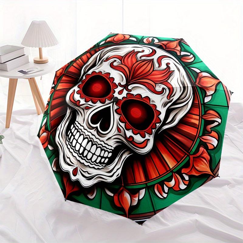 Day of the Dead Sugar Skull Stained  DecorUmbrella, Portable 3-Fold Compact Umbrella,Christmas Gift ES646
