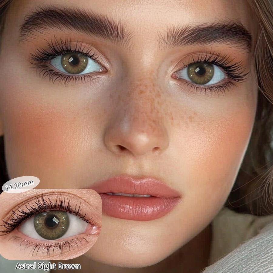 FreshLady 1 Pair 2pc 14.20mm Yearly Disposable Colored Contact Lenses, Natural Brown/Blue/Green Color, Suit for Makeup/daily Live