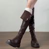 Two wear versatile knee boots women's retro leather boots thick heel platform cycling boots long boots fashionable