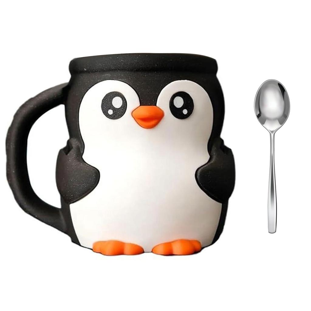 Funny Penguins Shape Ice Cream Pints Holder With Insulated Sleeve Builts In Storage Drawer and Spoons Dessert Organizers