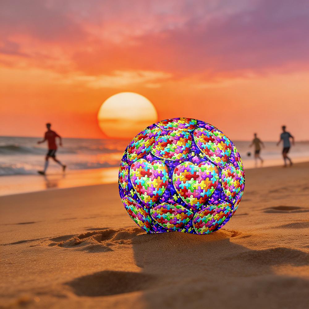 1pc Heart Puzzle Art Theme Soccer Ball Football, Size 5, Lightweight PVC, Outdoor Training Soccer Ball,Gift j61449
