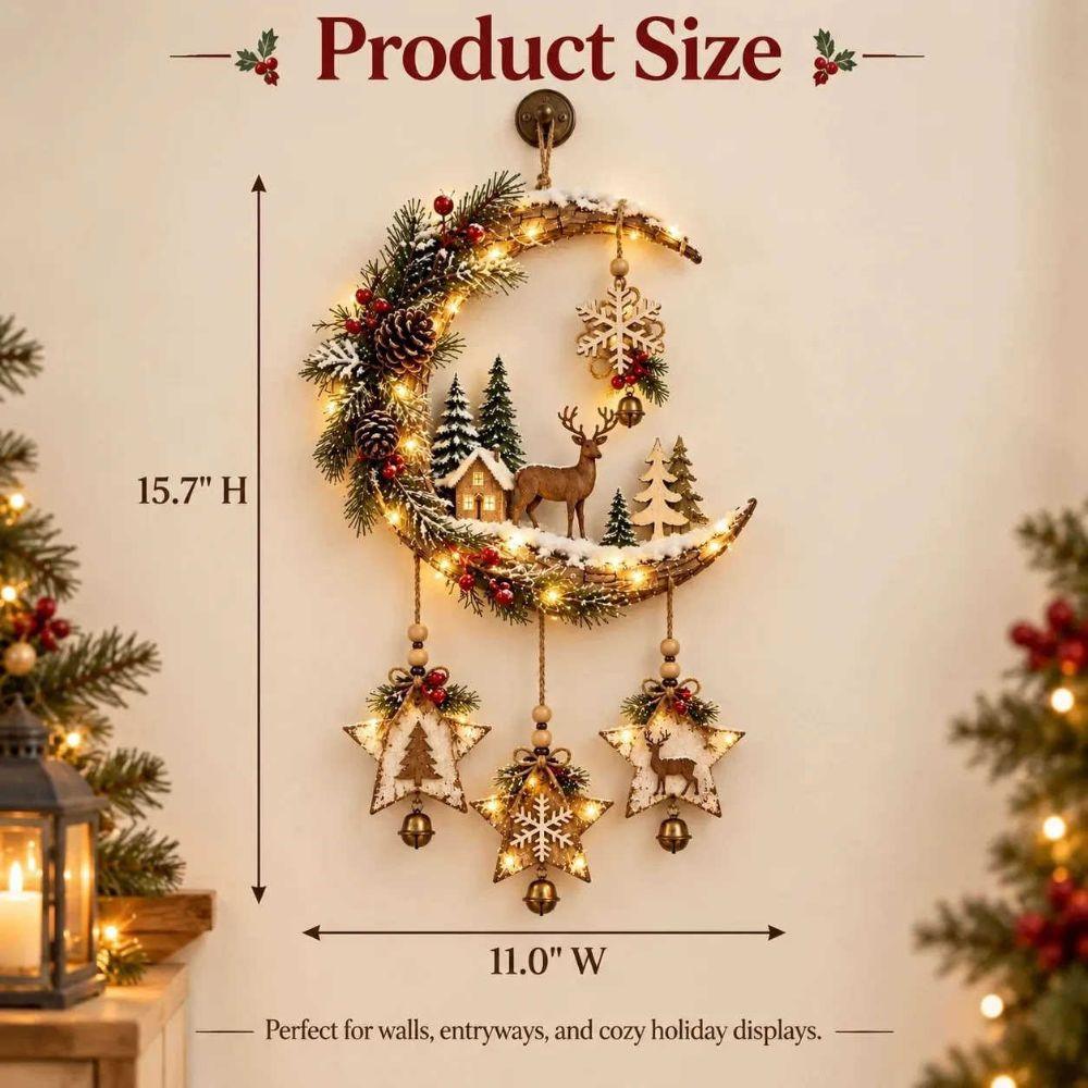 Rustic Christmas Crescent Moon Wall Decor Wooden Crescent Moon Wall Hanging Ornament Vintage Farmhouse Wooden Moon Hanging Sign