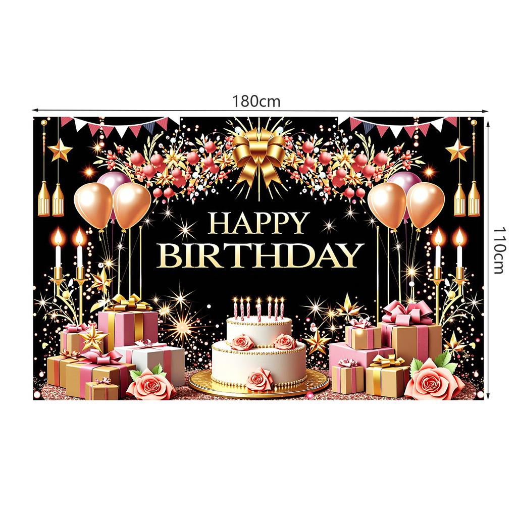 Happy Birthday Decoration Backdrop Pink Flower Balloons Gifts Cake Theme Bunting Flags Banner Birthday Party Decoration Supplies