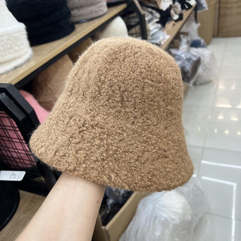 Thickened Warm Thick Tibetan Cashmere Bucket Hat Women's Winter Fashion Simple Ear Protection Show Face Small Bucket Hat