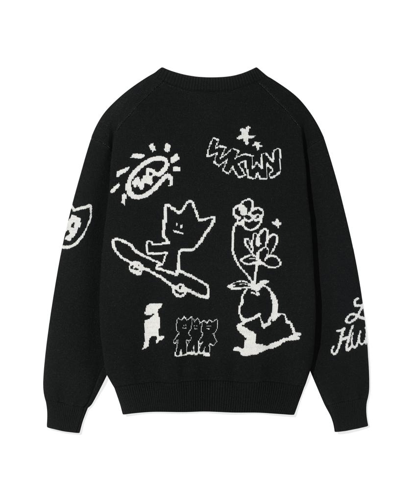 WACKY WILLY Jacquard Pullover Knit Black