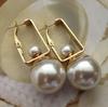 Korean Minimalist Double Pearl Square Alloy Earrings