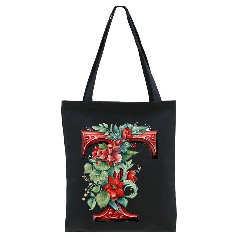 26 English letters A-Z floral print student canvas bag fashion portable shopping bag shoulder bag