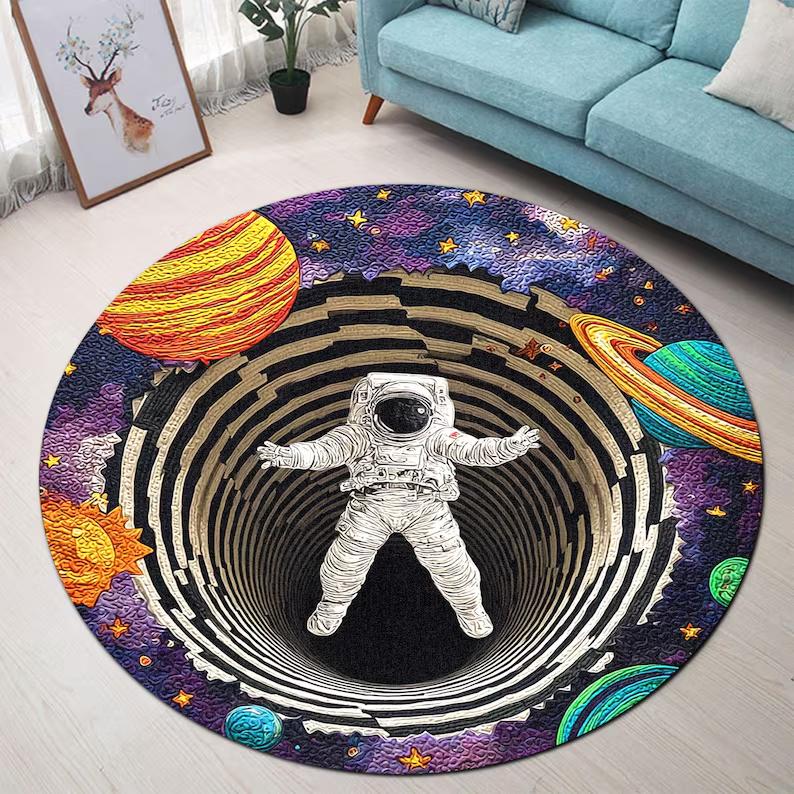 

Space Themed Cute Kid s RugAdventurous Astronaut Childen s MatNavy Blue Baby Room Room DecorKinderkartenPlay Mat with Rocket 100cm x 100cm