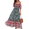 Bohemian Beach Vacation Off Shoulder Puff Sleeve Vintage Comfortable Fashion Dress
