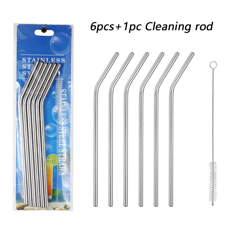 6pcs Metal Reusable 304 Stainless Steel Straws Straight Bent Drinking Straw With Case Cleaning Brush Set Party Bar accessory