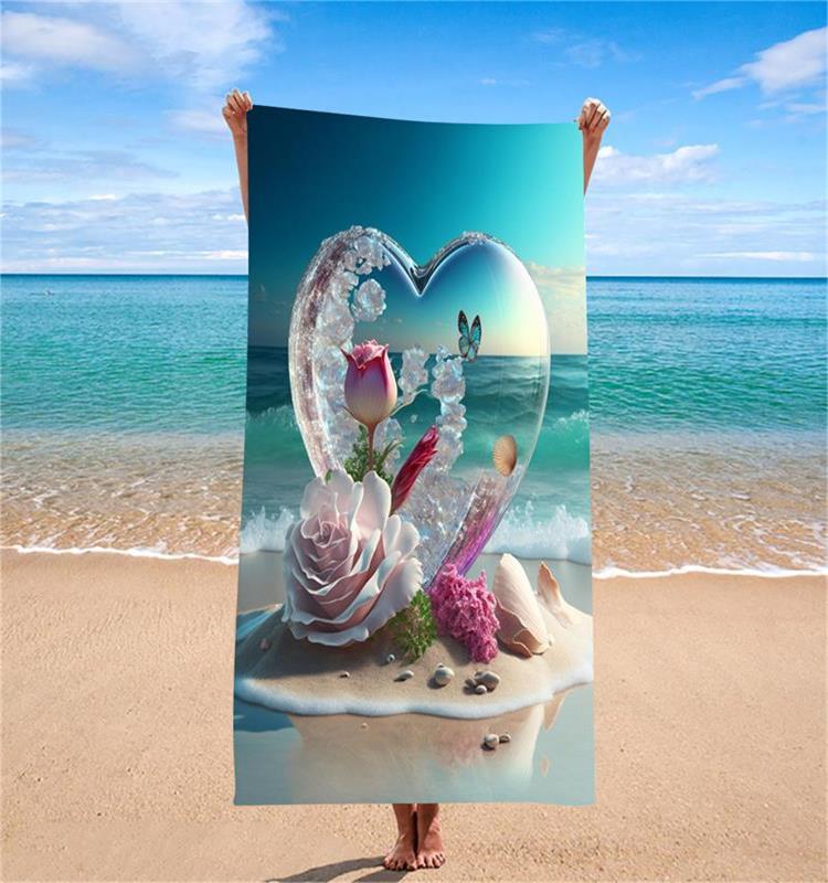 

1PC Luxury Rose Heart Beach Towel Quick Dry Absorbent Essential Beach Vacation Bath Towel W40*H60(CM)