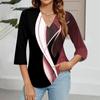Women's V-neck Gradient Print Three-quarter Sleeve Fashion Top