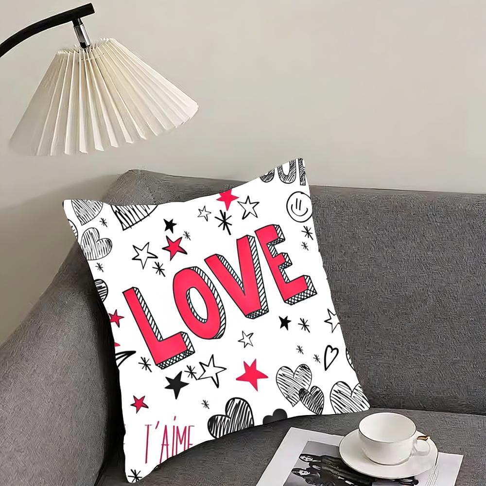 Kiss Love Heart Graffiti Cushion Cover Elegant Comfort Pillowcase Sofa Bed Doublesided Printed Invisible Zipper Home Decor