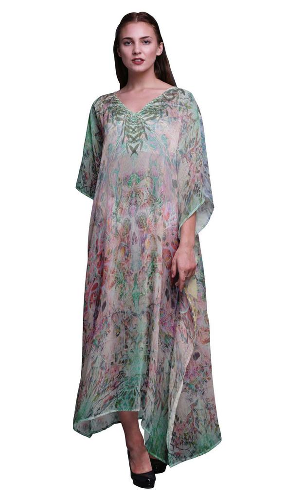 Phagun Floral & Skull Ladies Kaftan Holiday Loungewear Maxi Dress Beach