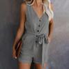 Lady Jumpsuit Solid Color Buttons V Neck Sleeveless Women Romper for Daily Wear