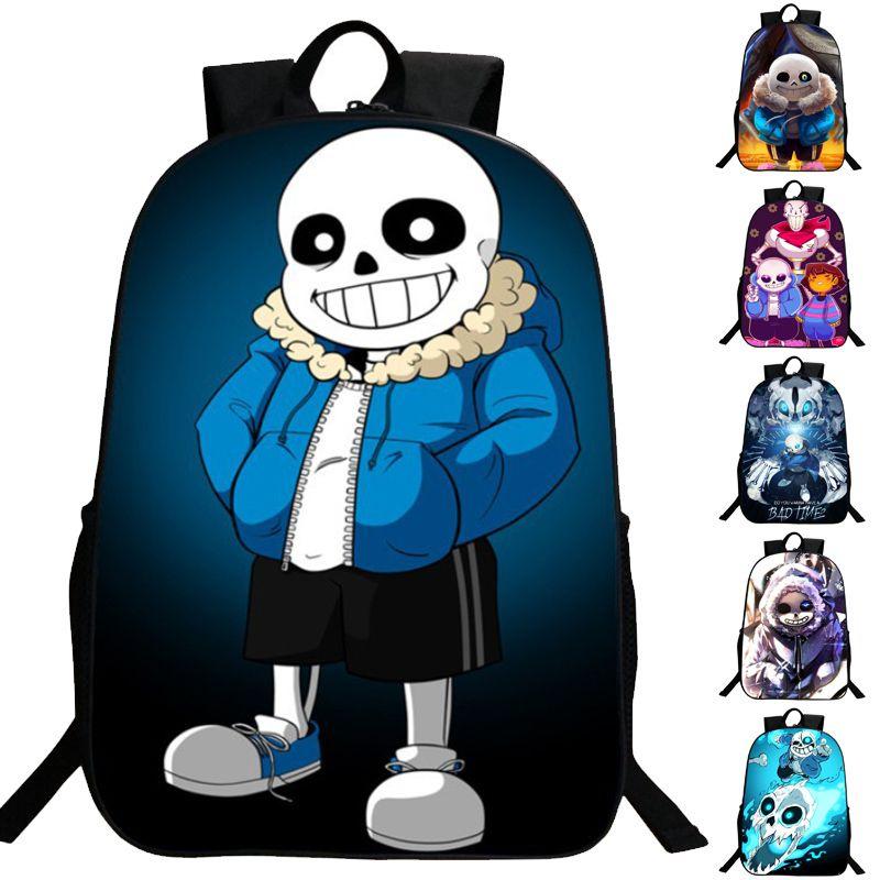 Undertale Sans 16 Inch Children Backpack With Durable Polyester Material And Adjustable Padded Shoulder Straps