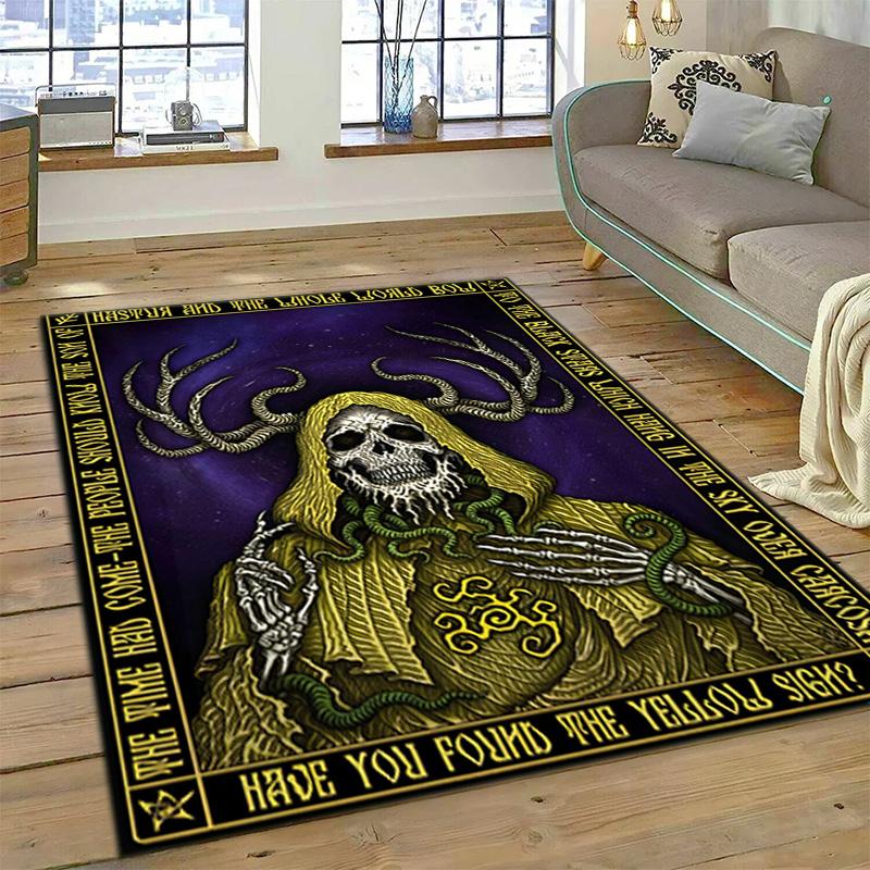 1 STKS Schedel Donker Gotisch Patroon Bedrukte Tapijt Vloerkleed voor Woonkamer Slaapkamer Huis Bank Decoratie, Antislip Vloermat Vloermat