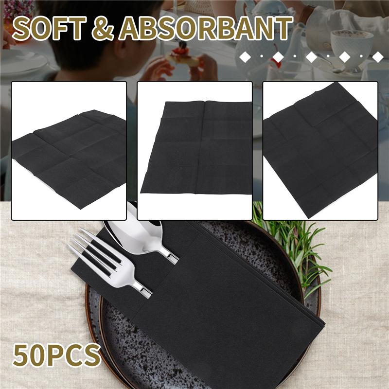 AEE2-50PCS Disposable Dinner Napkins With Built-In Flatware Pocket,Prefolded Cloth Like Paper Napkins For Wedding Party