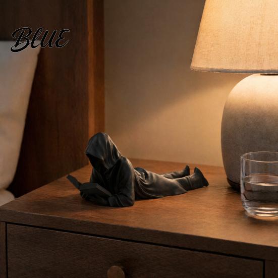 Reader Collectible Decor Black Robe Figurine 3D Printed Faceless Reading Man Modern Figurine Statue Lying Bookworm Sculpture for Home Office