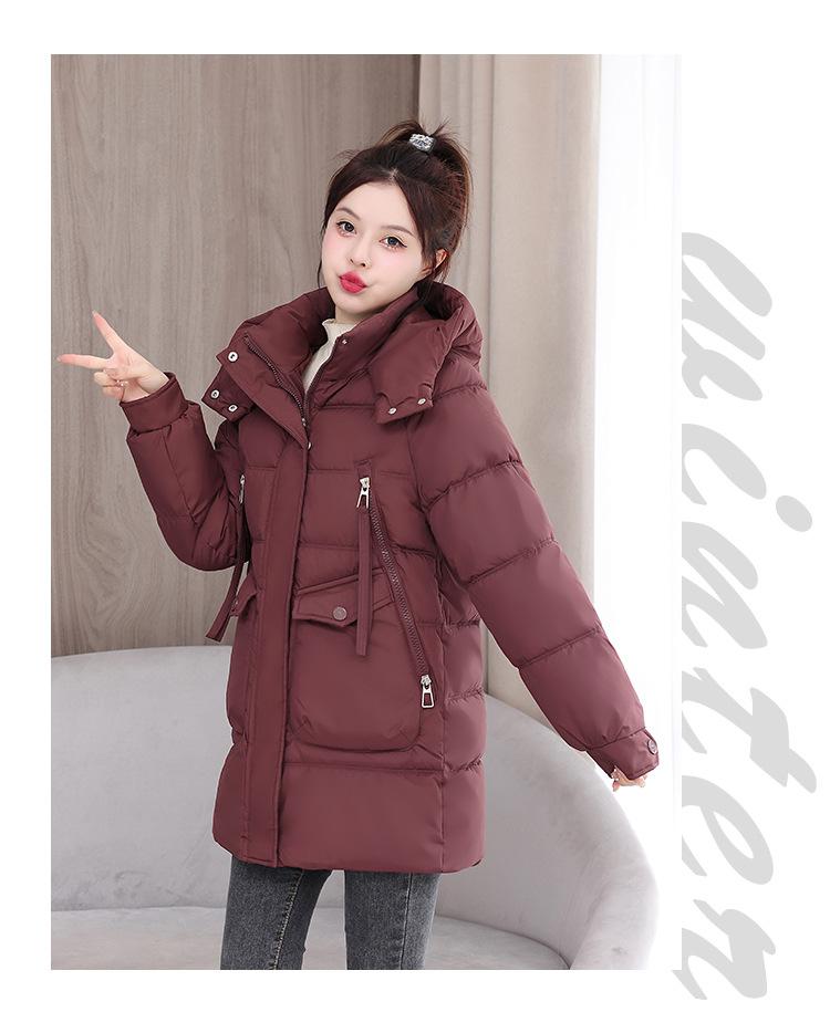 Women's Autumn and Winter Coat Solid Color Hooded Large Pocket Mid-length Loose Thickened Windproof Women's Jacket 5 Colors