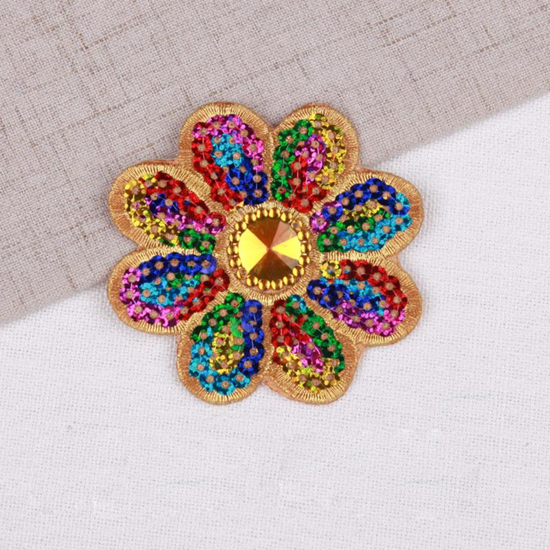 5Pcs Flower Sequined Appliques Beaded Appliques Floral Iron On Patches Repair