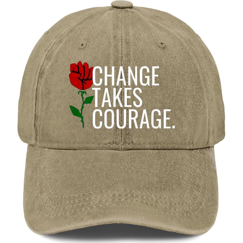 Change Takes Courage Fist Rose Washed Denim Baseball Cap Unisex Adjustable Outdoor Casual Hat