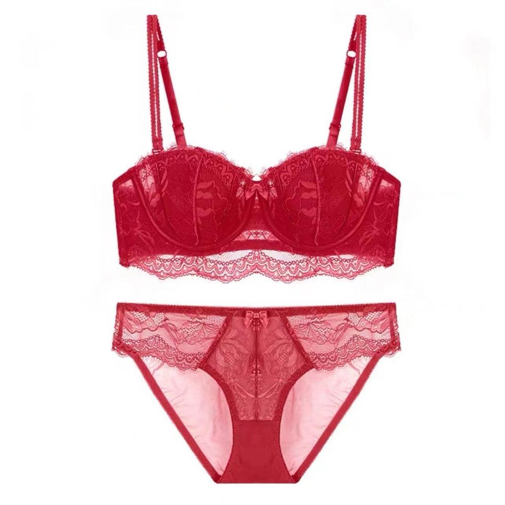 French sexy lace underwear women's half cup strapless non-slip back underwear large chest small large size bra