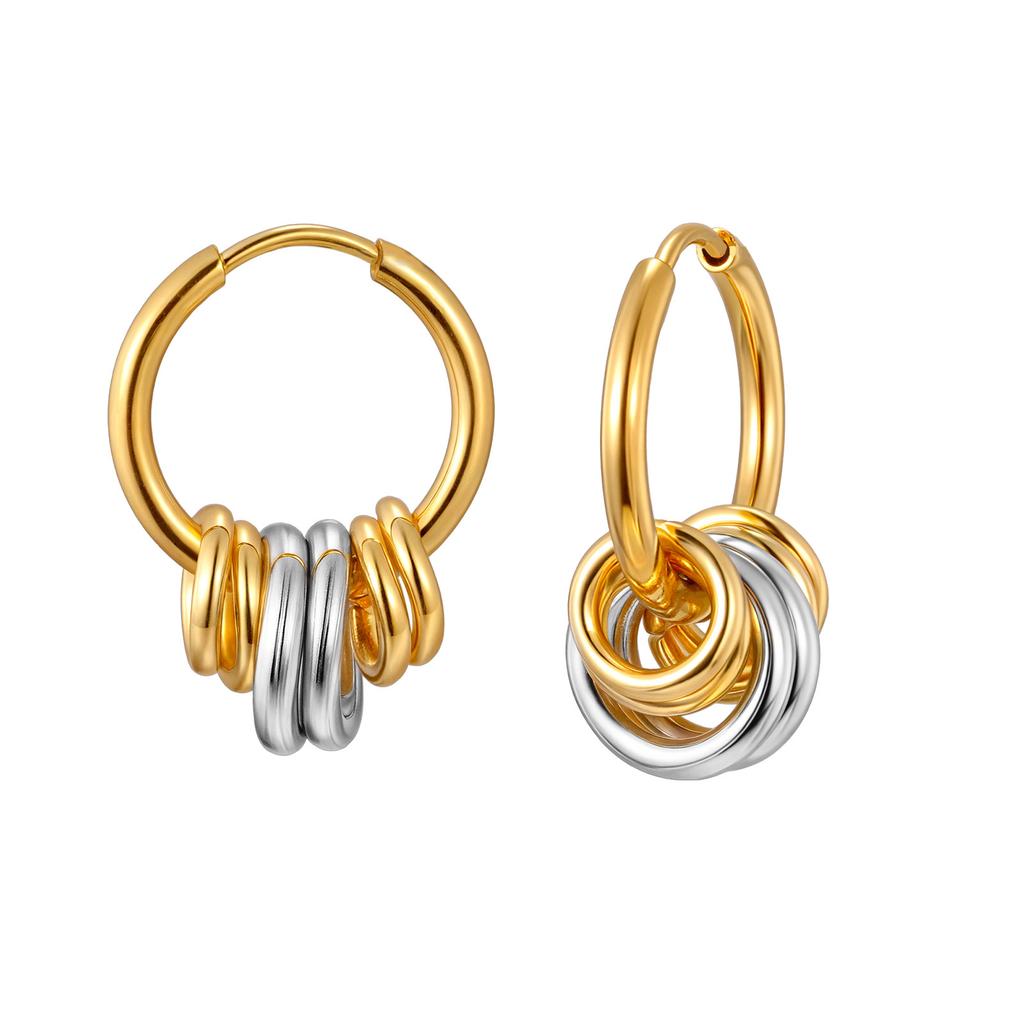 Vnox Classic Multiple Circles Hoop Earrings For Women, Stainless Steel Mixed Color Detachable Multi-ring Ear Jewelry