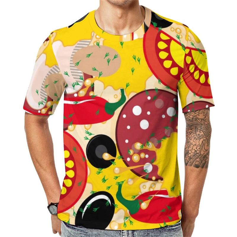 Läckra Mat Pizza Tryck T-shirts Rolig Gåva Street T-shirts Daglig Casual Harajuku Kortärmad Herr T-shirts