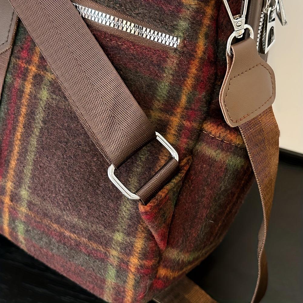 Casual Vintage Plaid Nylon Backpack for Women Large Capacity Zippered Adjustable Shoulder Straps Polyester Lined Carry-Over Daypack