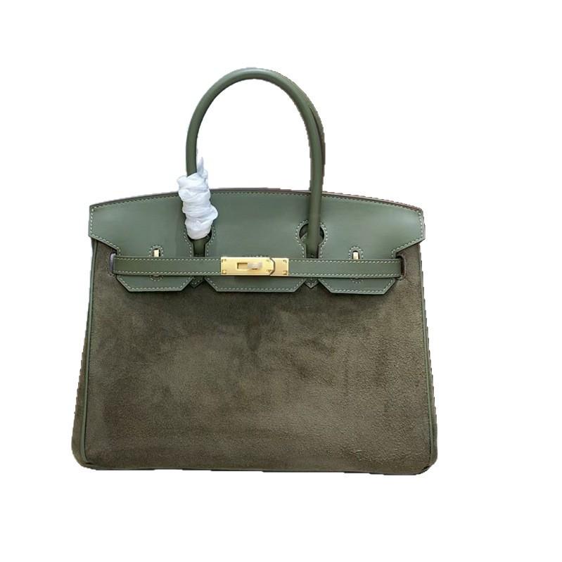 Retro hand-sewn, first layer swift cowhide suede BK25/30cm genuine leather handbag women's bag