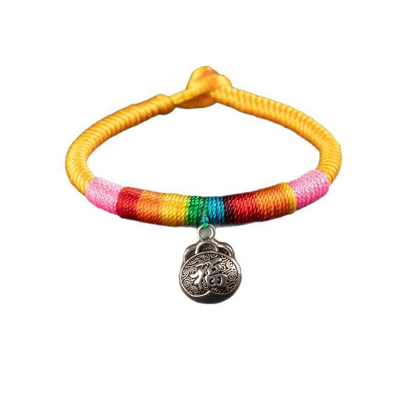 Ethnic Tibetan Style Diamond Knot Multicolored Braided Bracelet, Dragon Boat Festival, Fu Character Safety Lock Hand Rope, Natal Red Rope