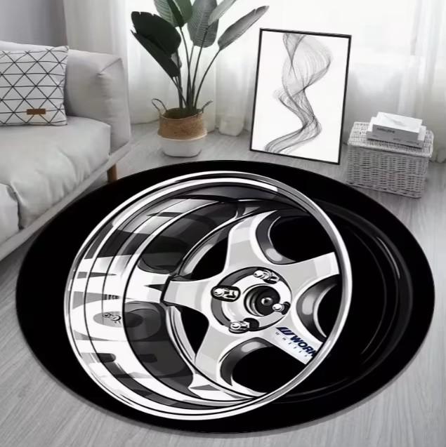Autotapijt Mode Wielen Print Rond Tapijt Woonkamer Slaapkamer Keuken Vloermat Zacht Rond Tapijt Woonkamer Decoratie Tapijt 40x40cm flannel