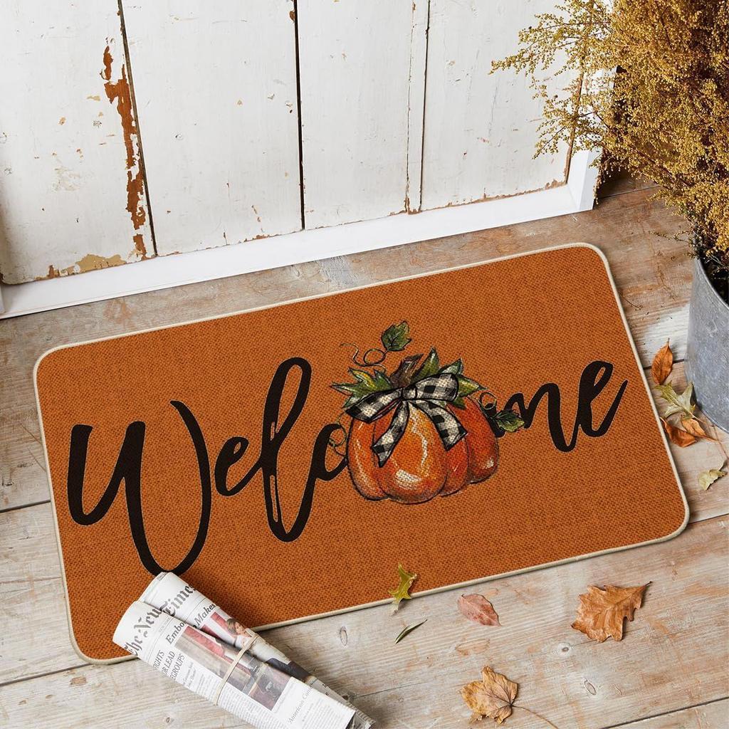 Autumn Pumpkin Crystal Velvet Doormat Non-slip Waterproof Dirt-resistant Easy to Clean Indoor Decoration