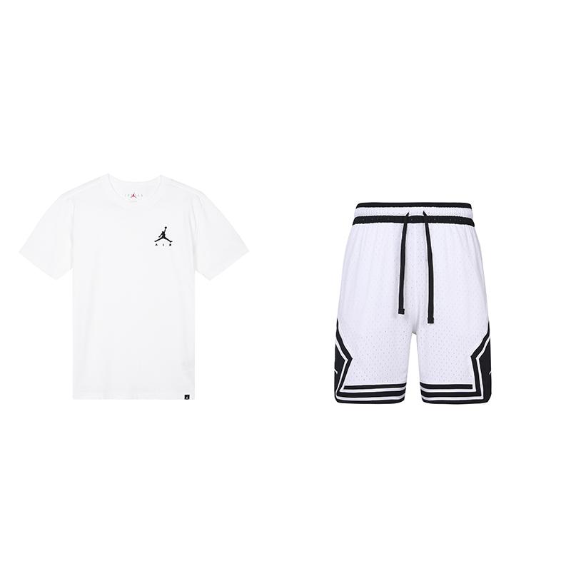 

Jordan Однотонный принт с логотипом, круглым вырезом, коротким рукавом, завязками, полосатыми шортами, повседневный спортивный комплект, комплекты унисекс, белый AH5297-100+DX1488-100 XL