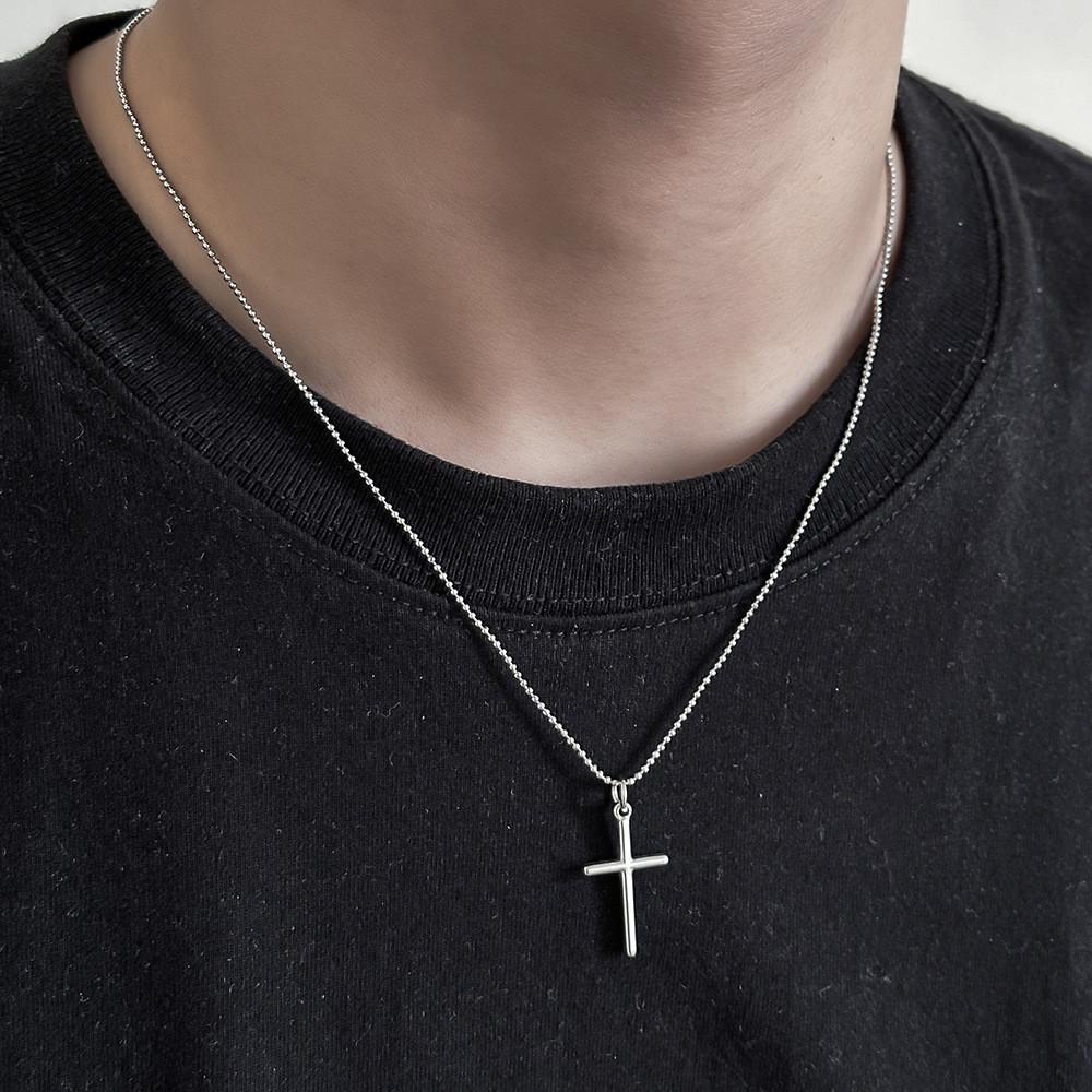 Collana Ciondolo Croce Acciaio Titanio Catena Minimalista Per Uomini Donne