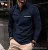 Spring Long Sleeved V-neck Men's Casual Top Polo Shirt