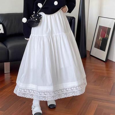 Womens High Waist Lace Trim Tiered Maxi Skirt Casual A Line Long Skirt