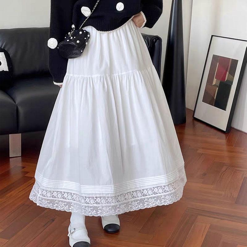 Womens High Waist Lace Trim Tiered Maxi Skirt Casual A Line Long Skirt S