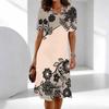 Moda Donna Grazioso Bellissimo Stampa Fiori e Erba Estate Primavera Manica Corta Girocollo Abiti Casual