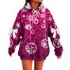 Ladies' Christmas Printed Bow Long Sleeved Loose Fitting Headband With Rope Hooded Sweatshirt Top