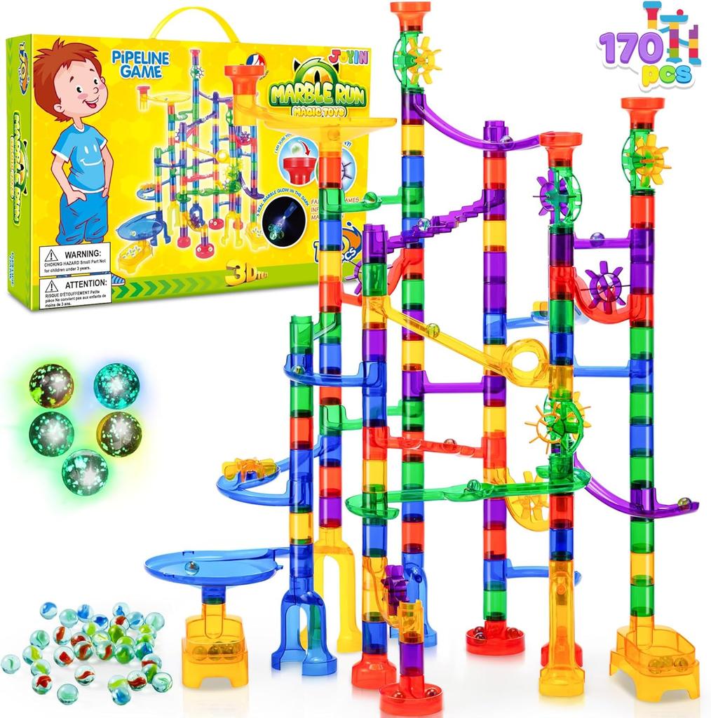 JOYFY 170Pcs Glowing Marble Run Construction Building Blocks Toys STEM Educational Building Block Toy for kid Christmas Gift