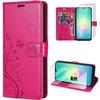Case + 2 Tempered Glasses for Samsung Galaxy A18 4G/5G, Anti-Scratch PU Leather Fuchsia Floral Pattern