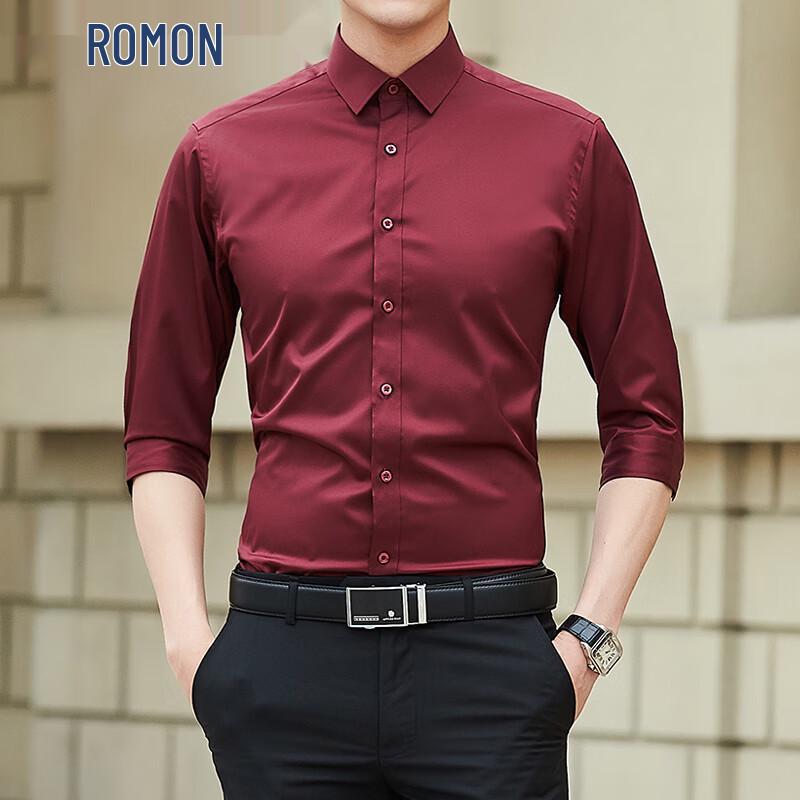 ROMON Men s Slim-Fit Elastic Wrinkle-Free Seven-Sleeve Shirt 3XL